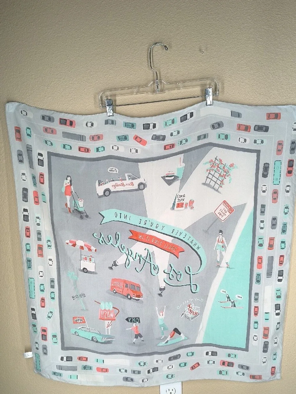Emily Ross Los Angeles Graphic Square Scarf in Teal & Gray Silk